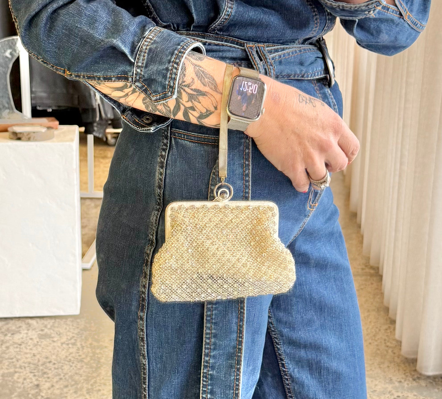 Vintage Mesh and Diamonte Clutch