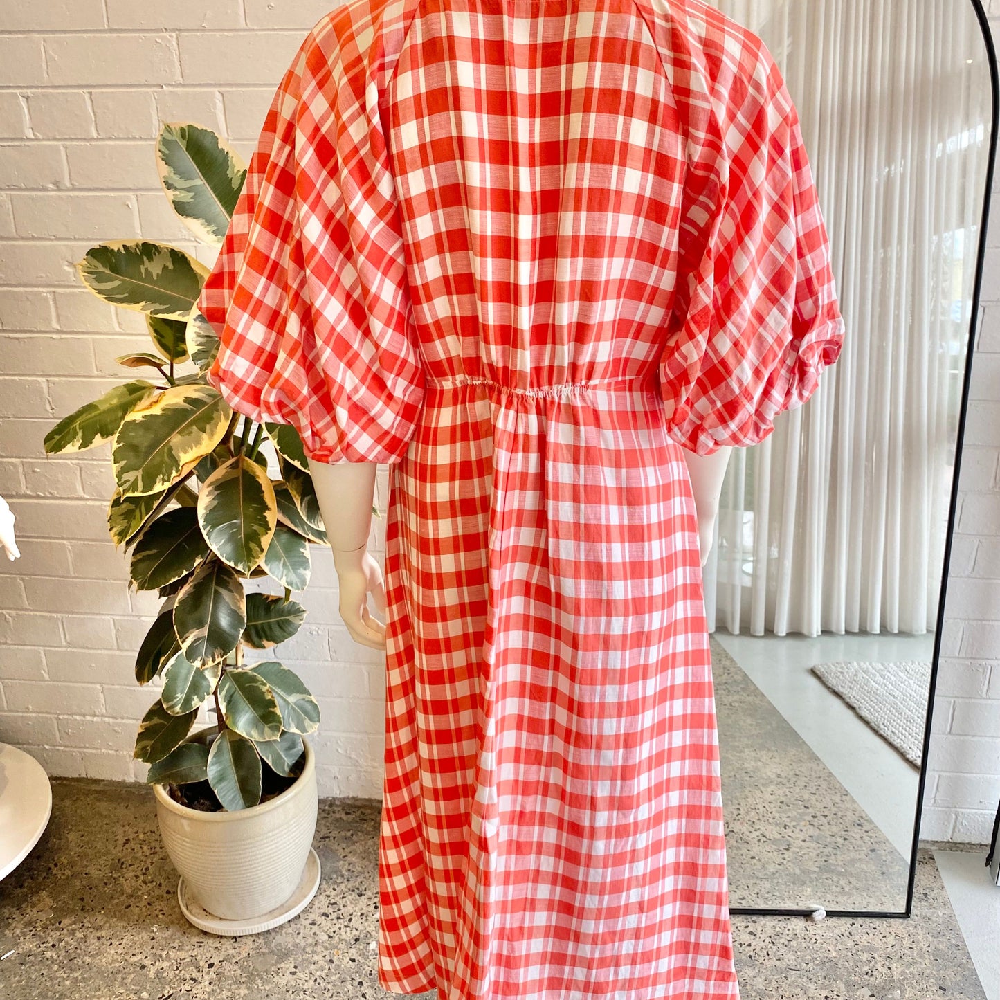 Country Road Red and White Check Midi Dress - Size 10