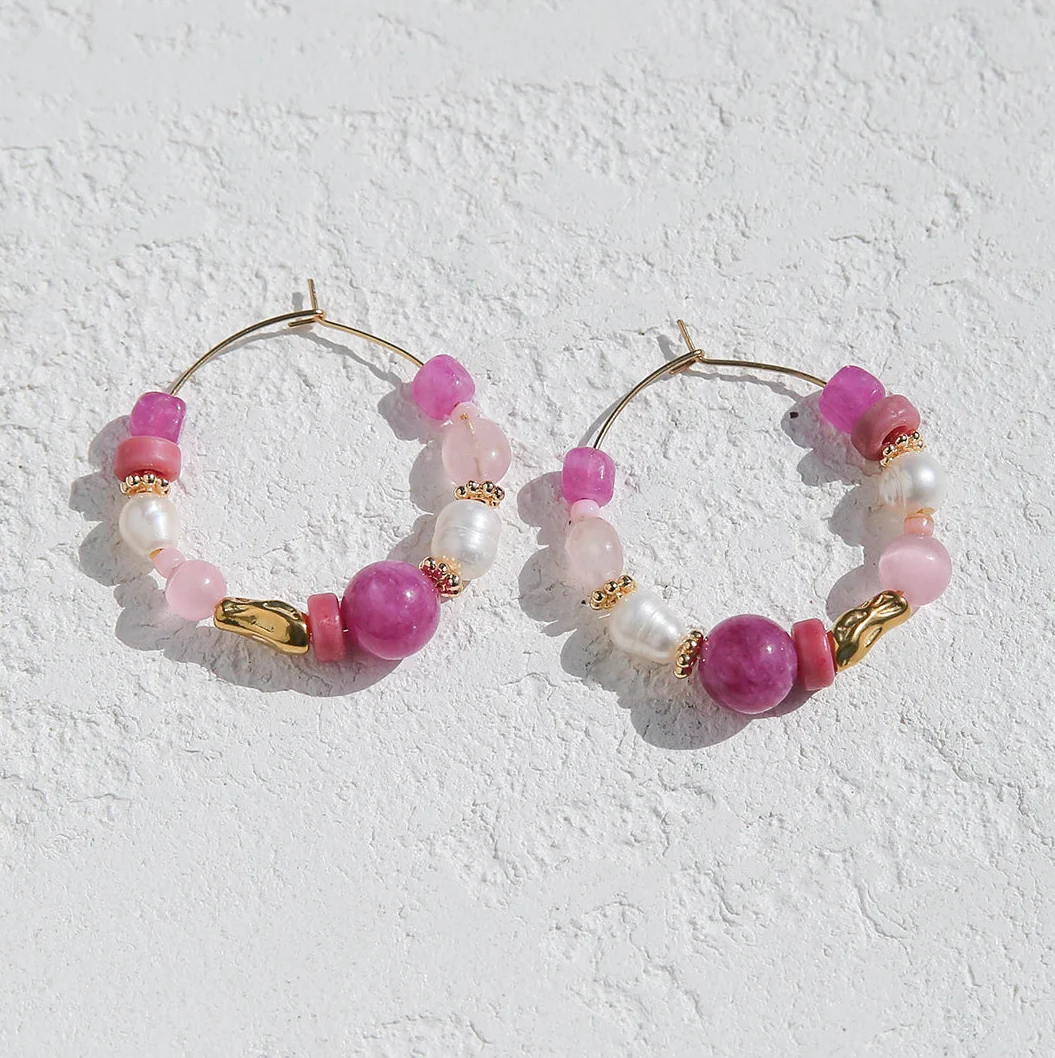 Kingston Pink Beaded Hoops