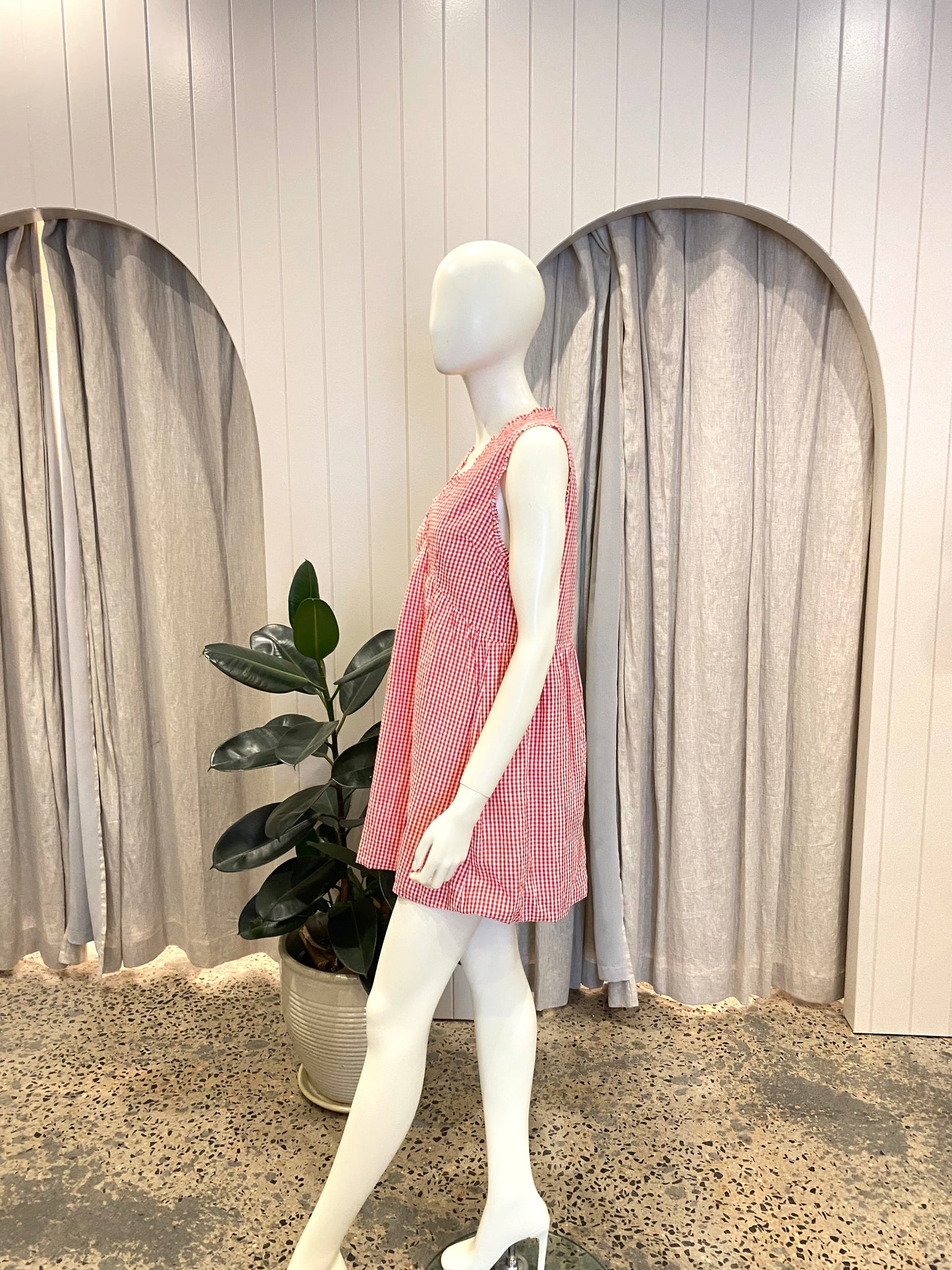 Steele Cecile Mini Dress in Red/White Gingham - Size M (10)