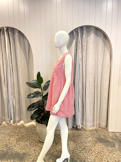 Steele Cecile Mini Dress in Red/White Gingham - Size M (10)