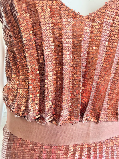 Flannel Copper Sequin Pices Cami Midi Dress - Size 1 (8) - Pre-Loved Geelong