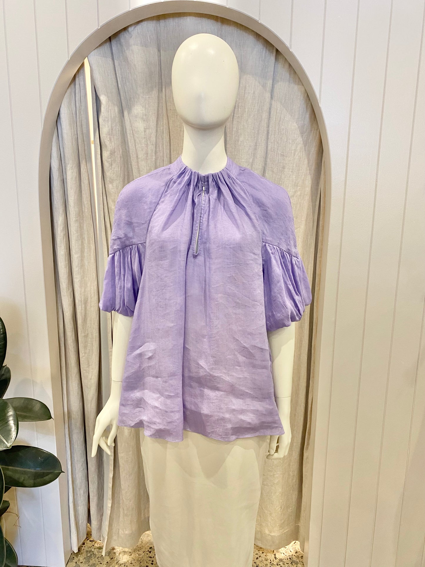 Country Road Tuck Deatil Silk-Linen Blend Blouse - Size 12