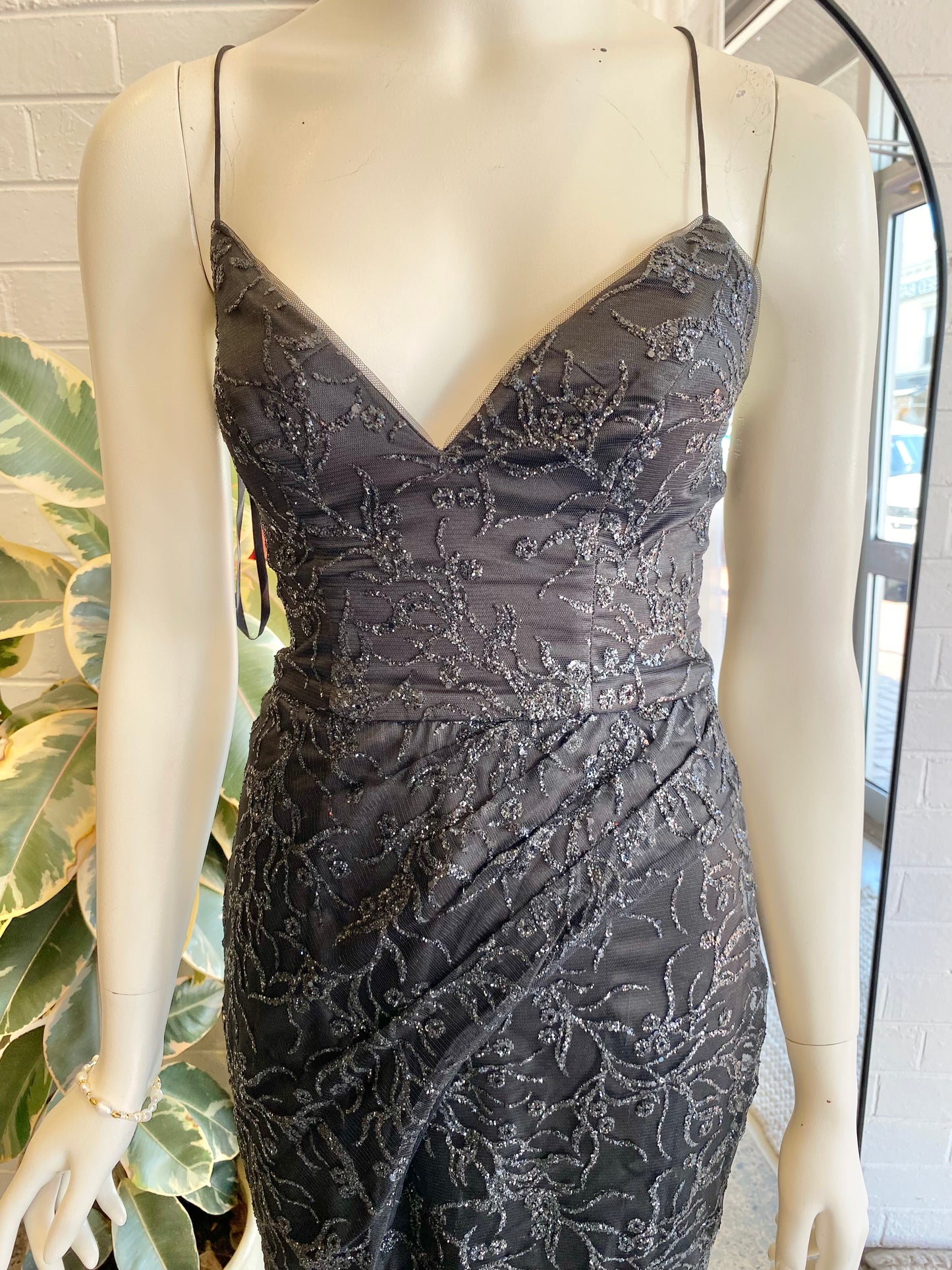 Bariano Black Glitter Maxi Dress - Size 6
