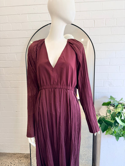 COS Pleated Midi Dress in Burgundy - Size 12