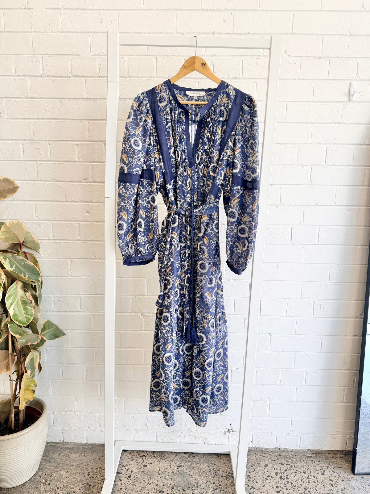 Caravan + Co Silk-Cotton Floral Pintuck Dress - Size 14