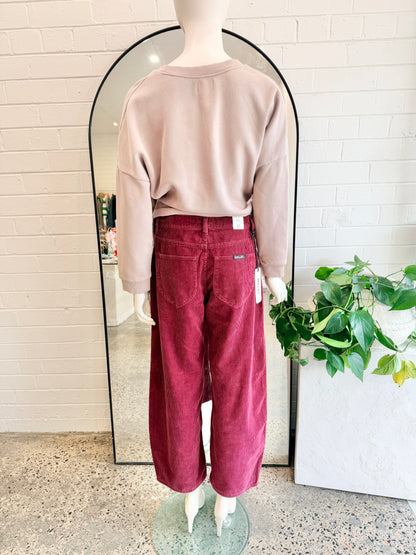 Rolla's Gigi Barrel Leg Corduroy Trouser in Oxblood - Size 27 (9)