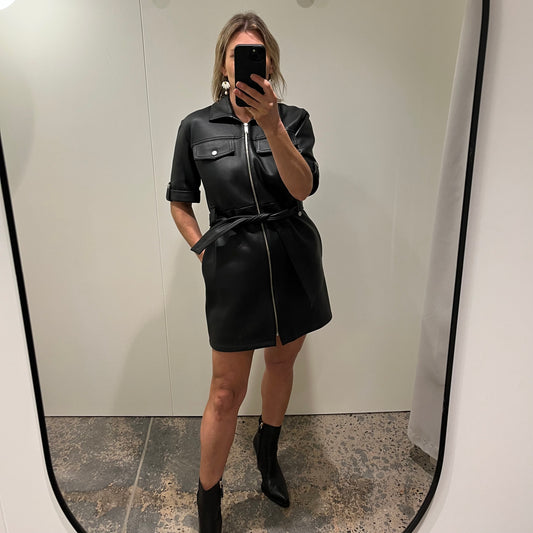 Ena Pelly Belted Leather Mini Dress - Size 10