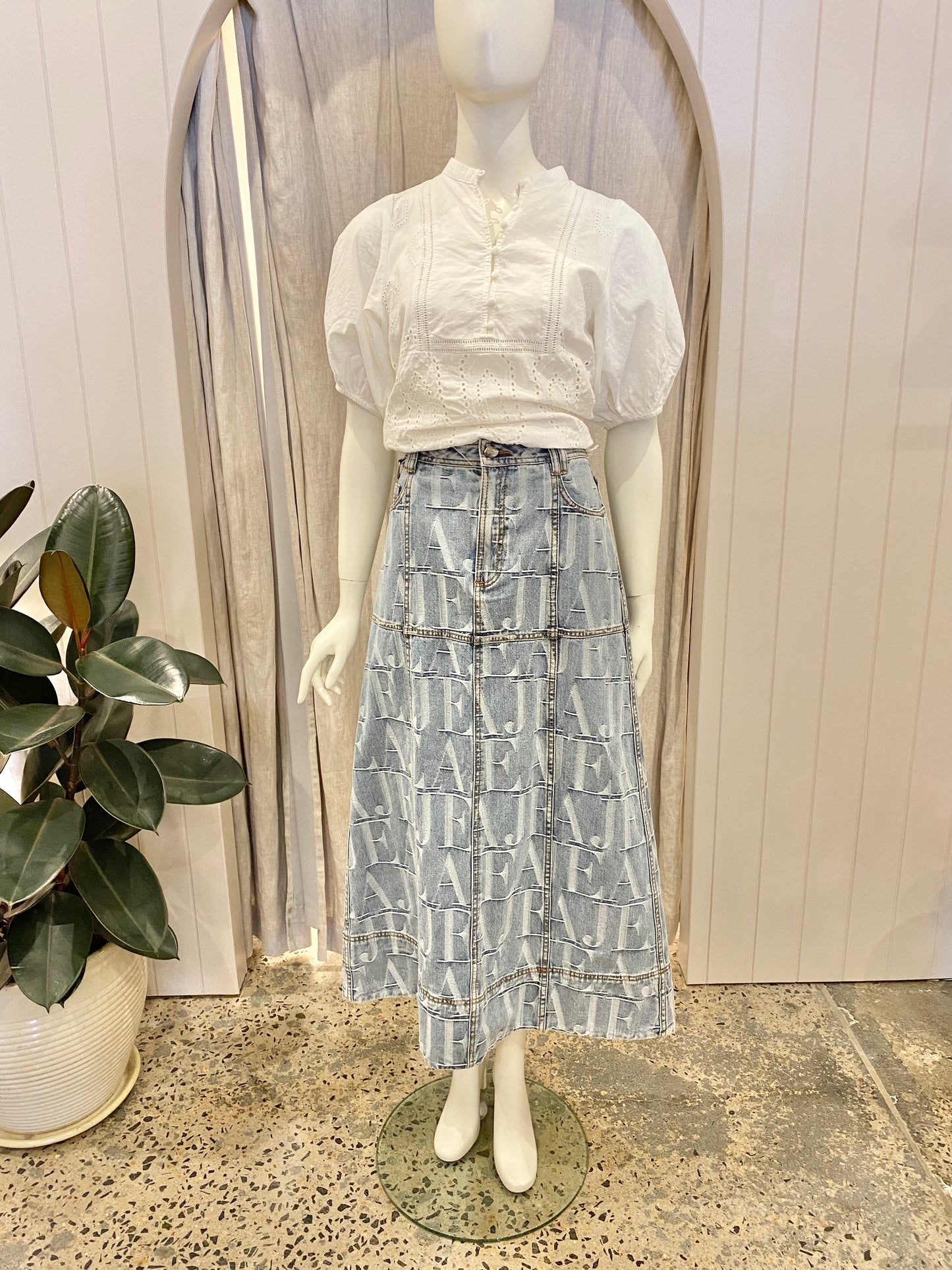 Aje Nostalgia Denim Midi Skirt - Size 10
