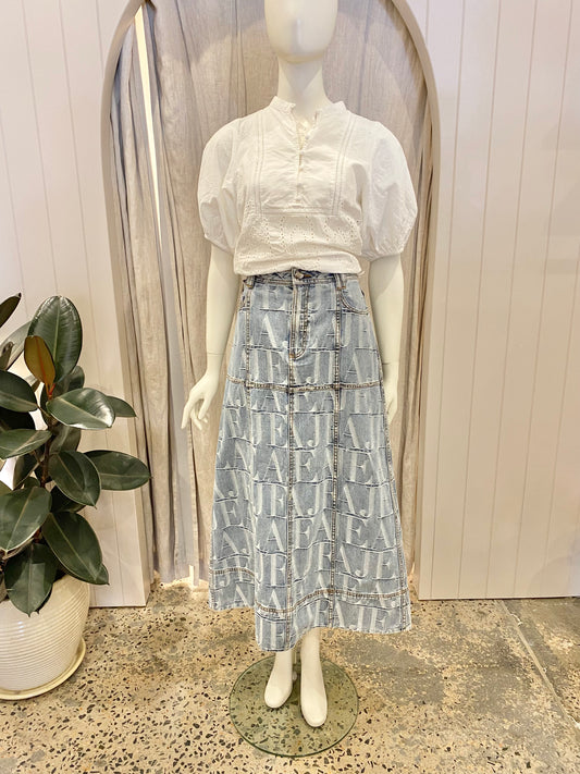 Aje Nostalgia Denim Midi Skirt - Size 10
