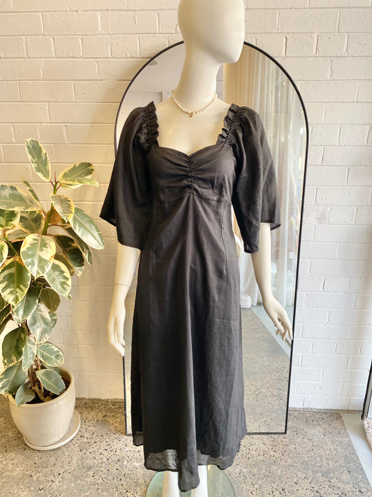 Kinga Csilla Black Linen Midi Dress - Size 10 - 12
