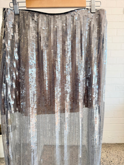 Second Female Woodland Grey Push Long Sequin Skirt - Size L (12)