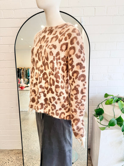 Sezane Leopard Print Knit Jumper - Size Large (14)