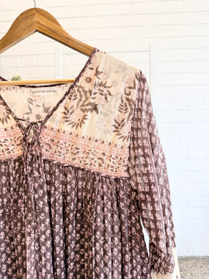 Daughters of India 'Rooh' Mini Dress in Cacao - Size M (12-14)