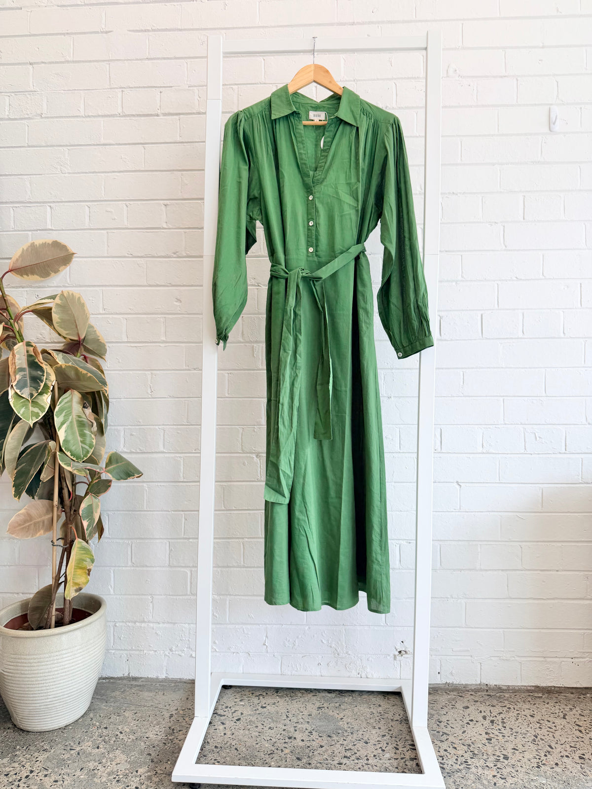 Diega Green Cotton Shirt Dress - Size L (12 - 14)