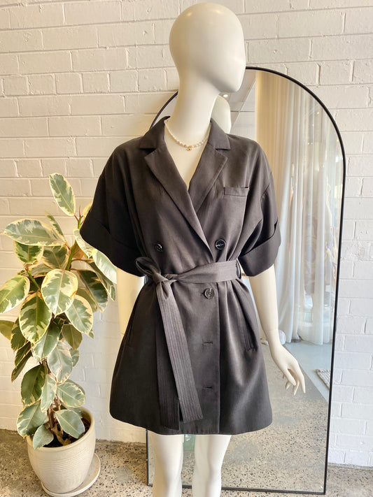 Shona Joy Black Double Breasted Short Sleeve Blazer Top/Dress - Size 10