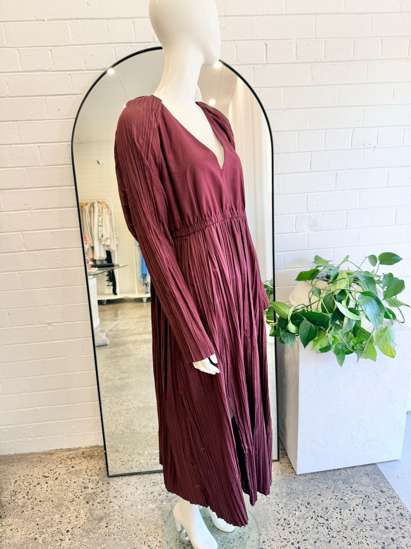 COS Pleated Midi Dress in Burgundy - Size 12