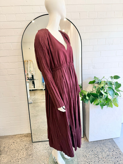 COS Pleated Midi Dress in Burgundy - Size 12