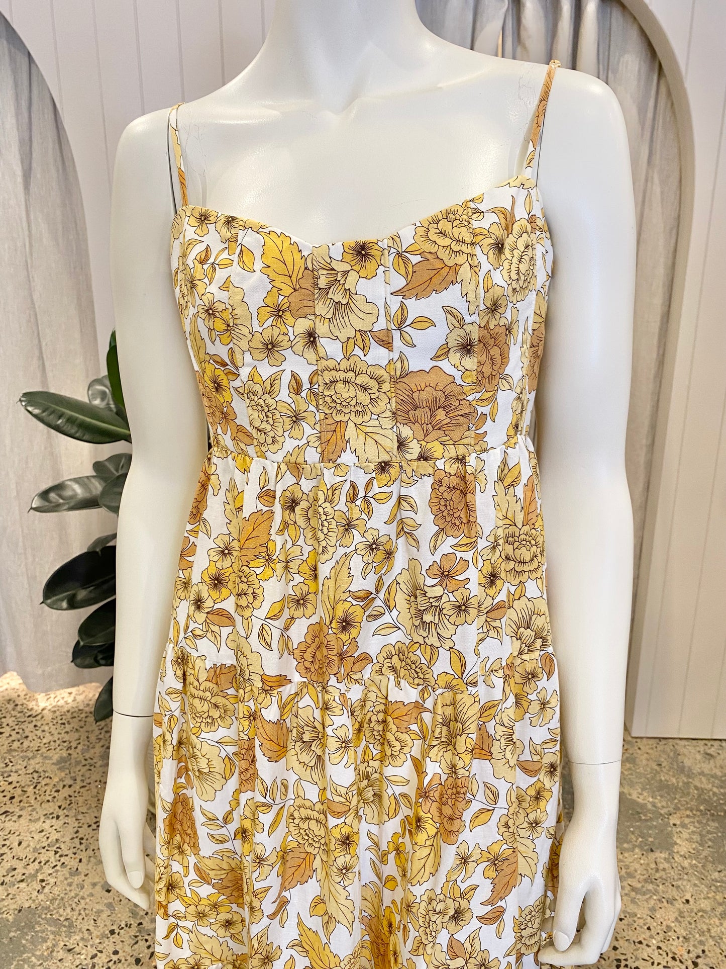 Shona Joy Saffron Shirred Tiered Midi Dress - Size 12