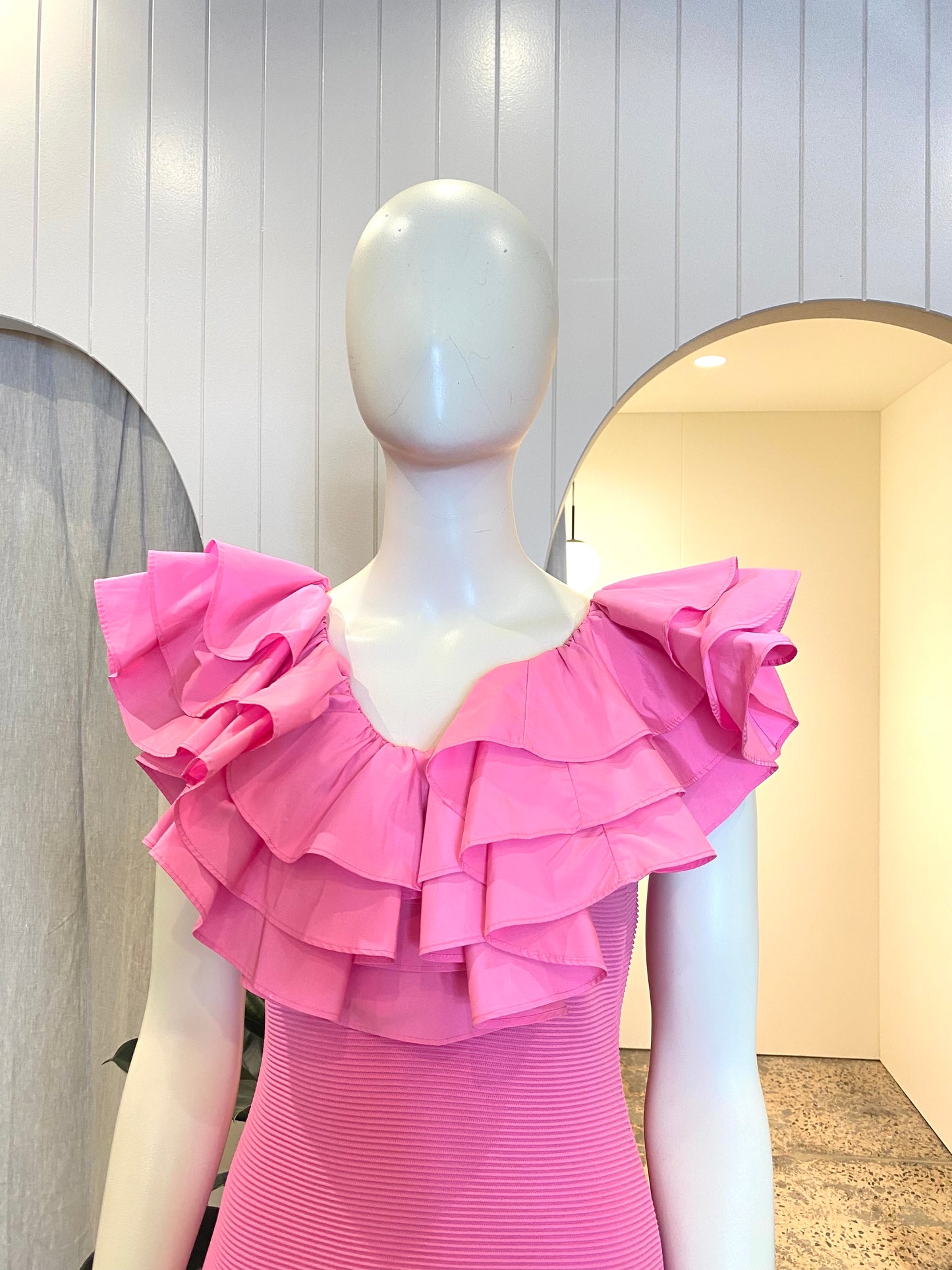 AJE Pink Transcendent Ruffle Midi Dress - Size M (10)