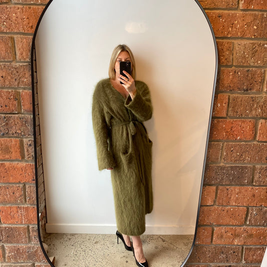 Melted Olive Mohair Long Cardigan - One Size