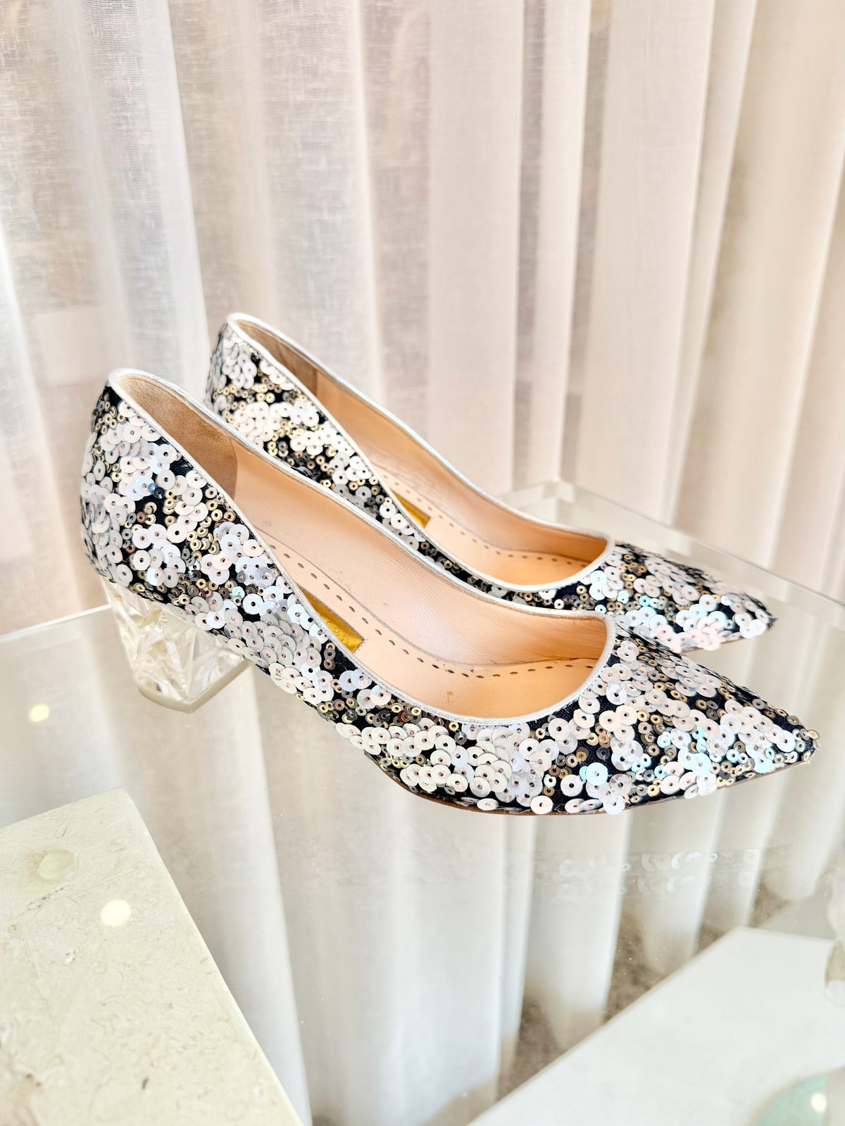 Rupert Sanderson Silvermist Treasure Sequin Fatasy Heels - Size 37.5