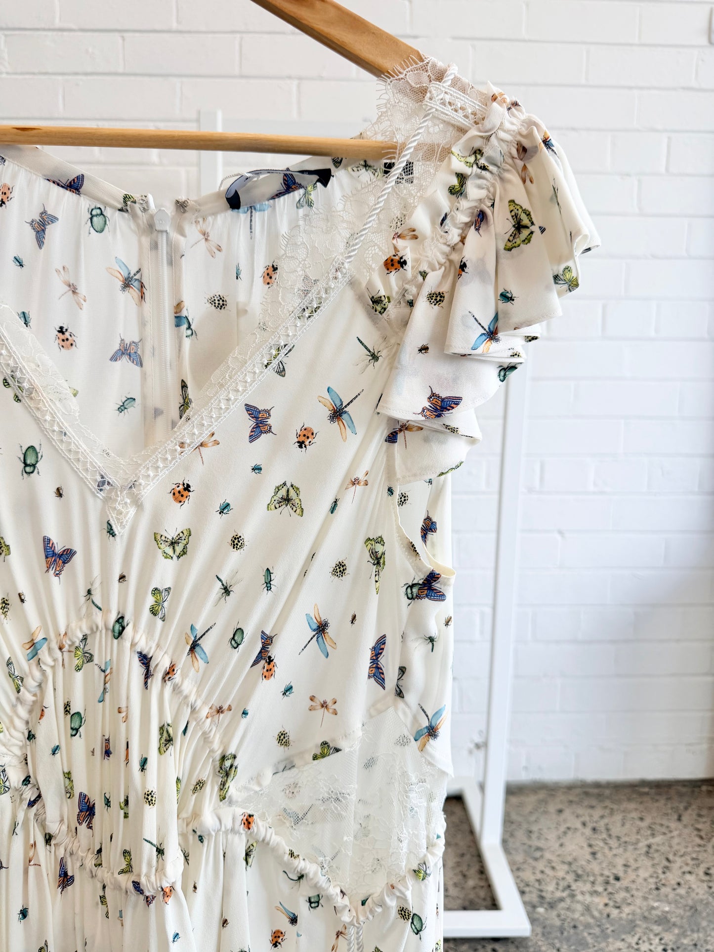 The Kooples White Silk Bug Print Midi Dress - Size S (8)