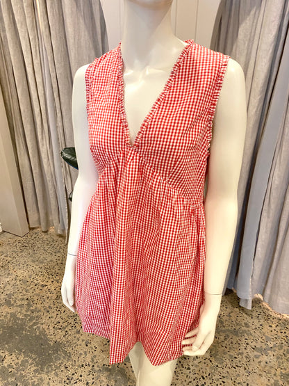 Steele Cecile Mini Dress in Red/White Gingham - Size M (10)