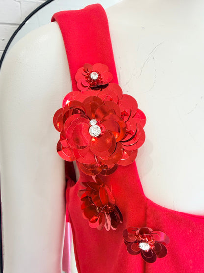 Elliatt Red Trompe 3D Floral Mini Dress - Size L (12) - Pre-Loved Geelong