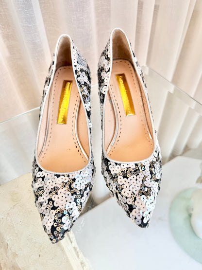 Rupert Sanderson Silvermist Treasure Sequin Fatasy Heels - Size 37.5
