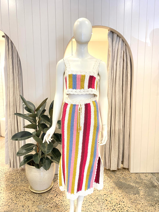 Steele Crochet Rainbow Stripe Etta Top and Hasnel Skirt Set - Size XS (8/10)