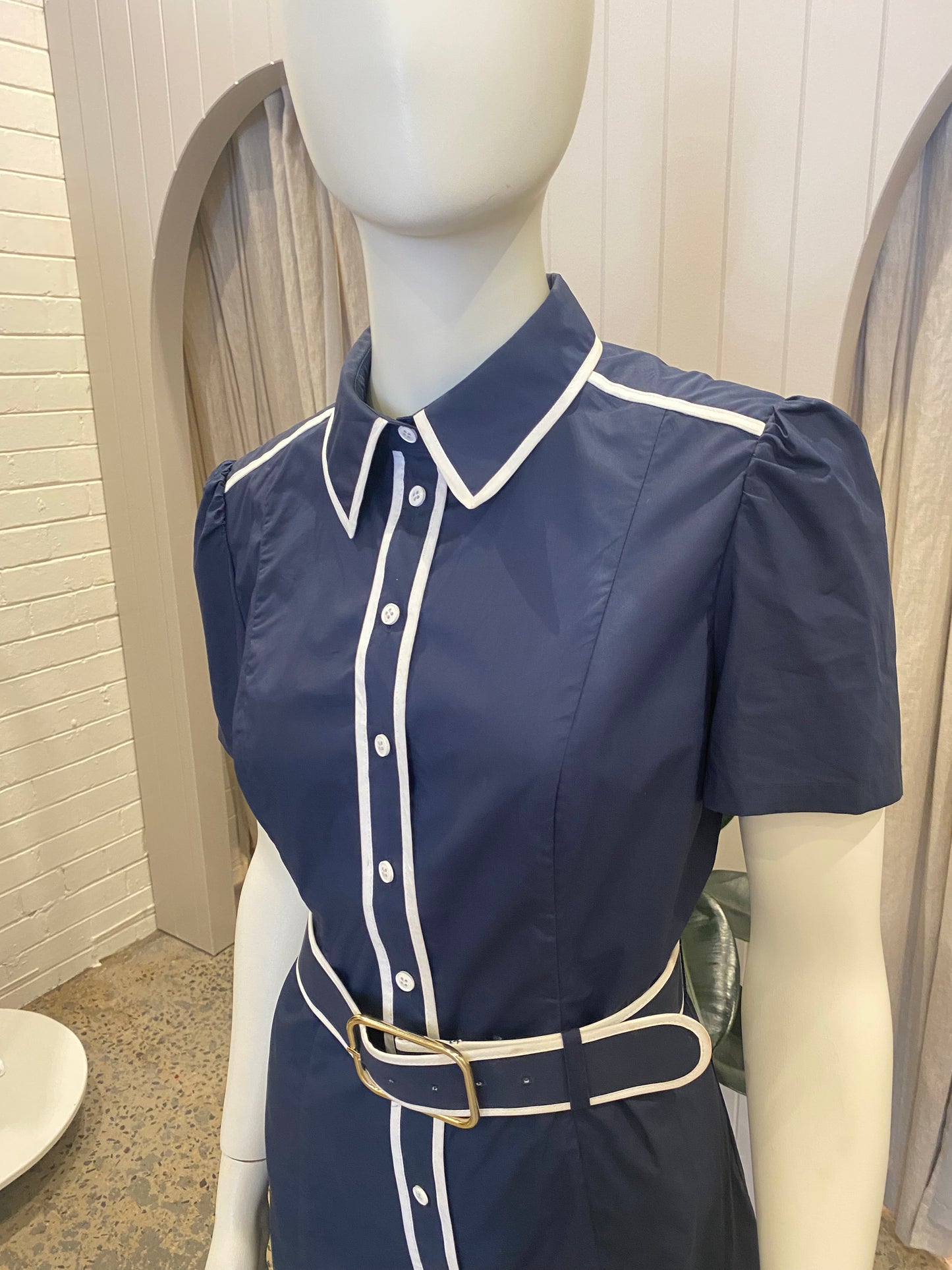 Leo Lin Oxford Blue Spencer Shirt Mini Dress - Size 12