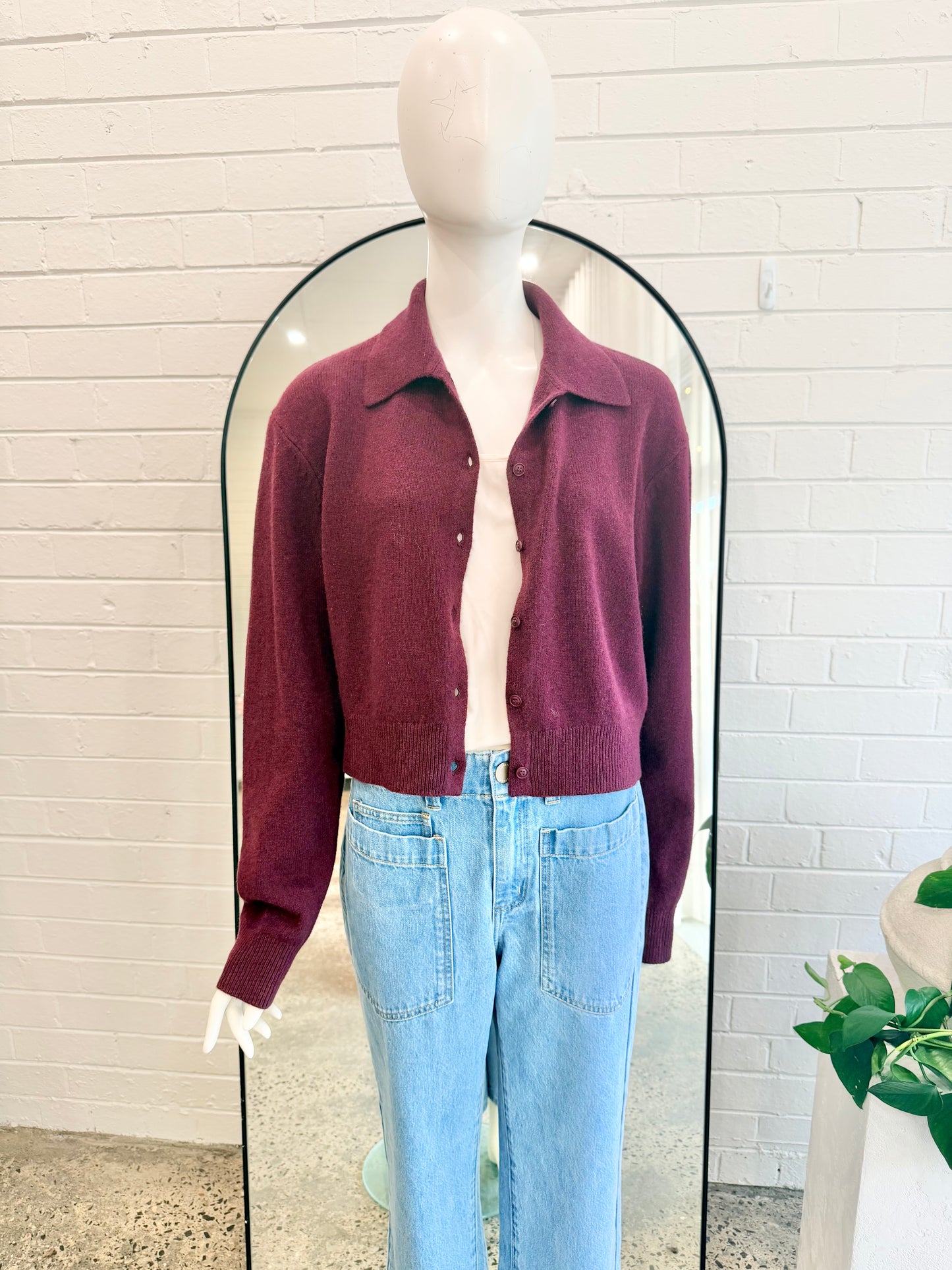 Minima Esenciales Wool Cardigan in Dark Merlot - Size 14
