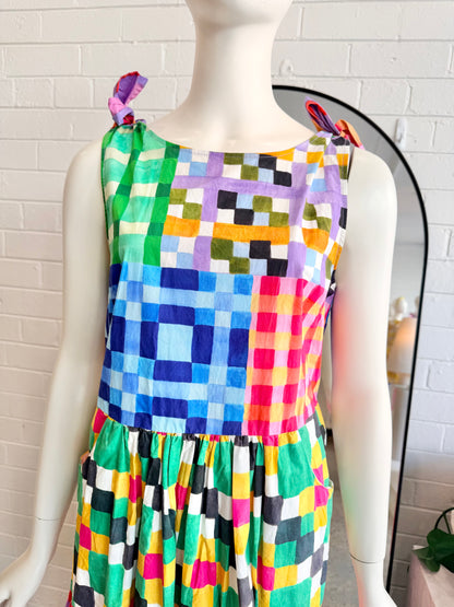 Gorman Gingham Garden Tiered Midi Dress - Size 10 - Pre-Loved Geelong