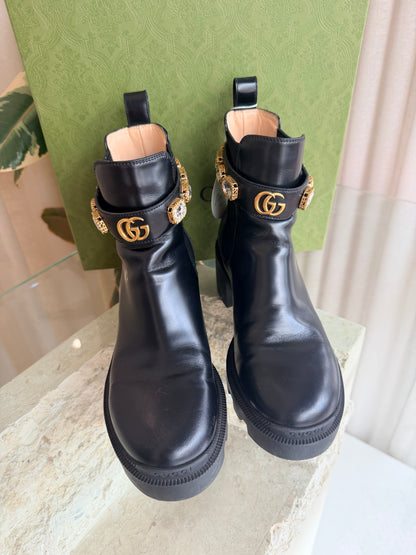 Gucci 'Trip' Embellished Chelsea Boots in Black - Size 38