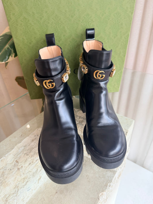 Gucci 'Trip' Embellished Chelsea Boots in Black - Size 38