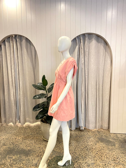 Mon Renn Linen Blend Mini Dress in Peach - Size 10