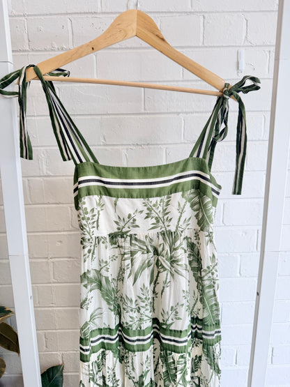 Zimmermann Empire Tie Shoulder Dress in Palm Print - Size 3 (12/14)