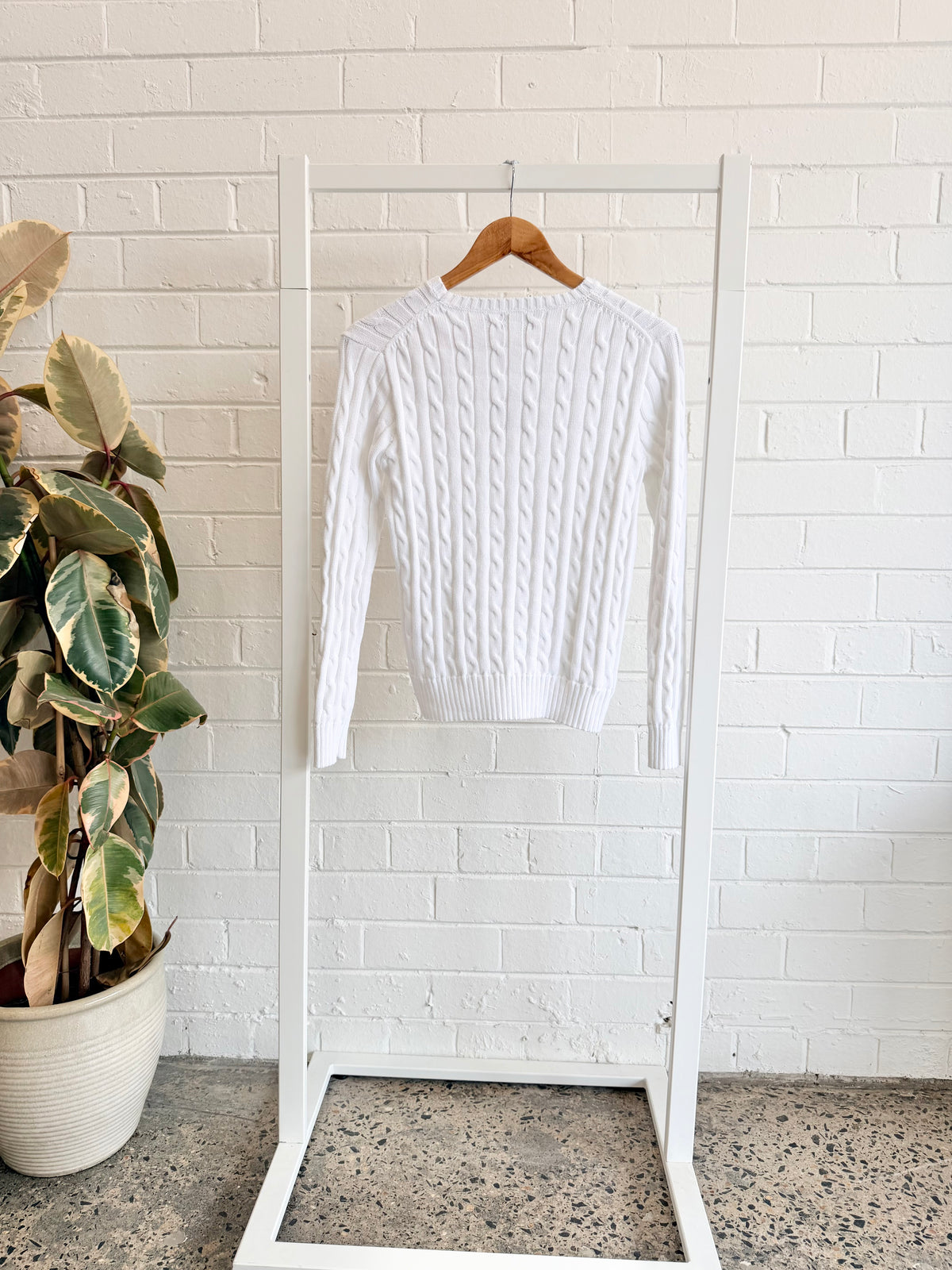 Polo Ralph Lauren White Cable Knit Jumper - Size M (6 - 8)