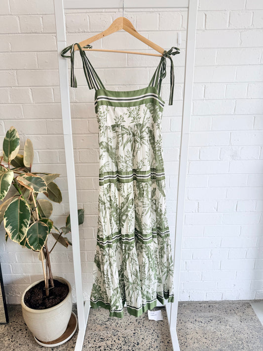 Zimmermann Empire Tie Shoulder Dress in Palm Print - Size 3 (12/14)