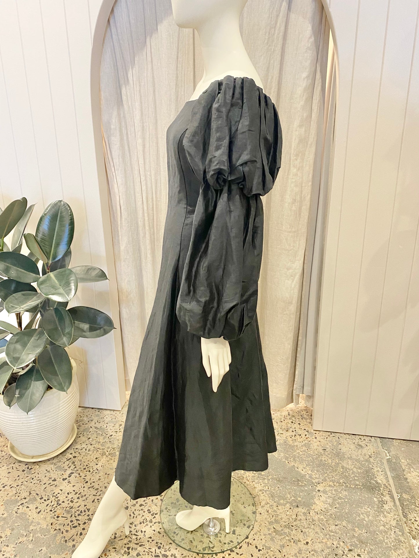 Country Road Black Silk and Linen Off Shoulder Dress  - Size 12