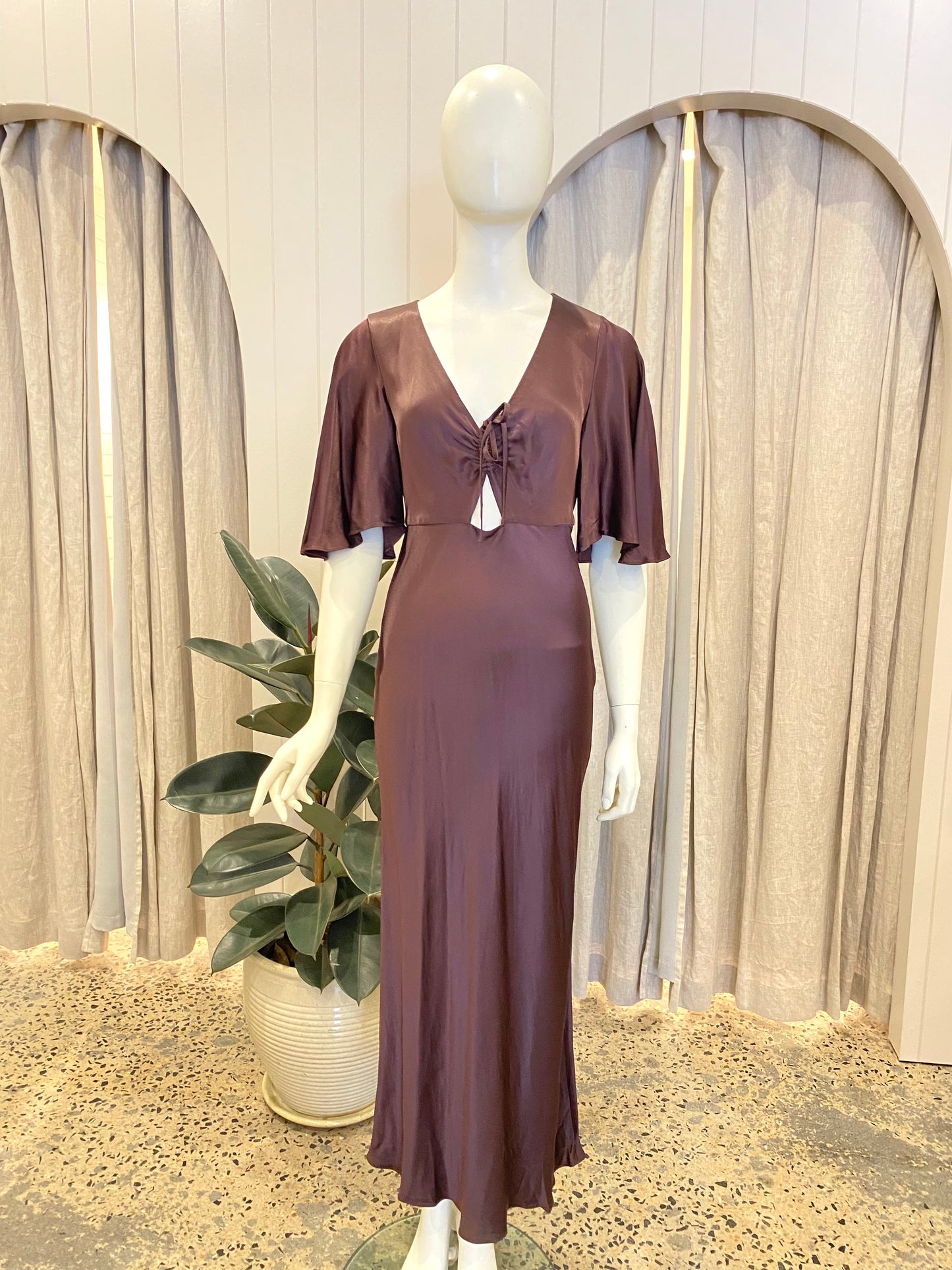 Shona Joy Flutter Sleeve Bias Slip Dress - Size 8