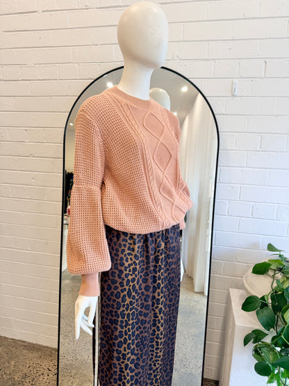 Shona Joy Blush Seidler Cable Knit Jumper - Size L (12)