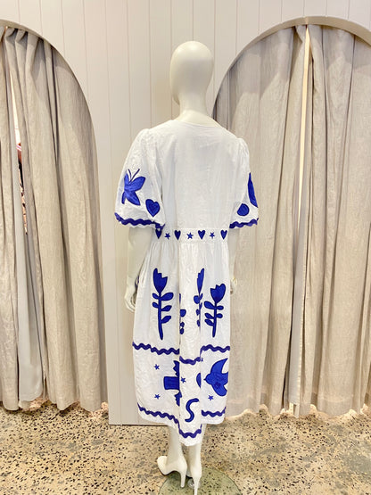 Gorman 'Lovebirds' Embroidered Midi Dress - Size 16