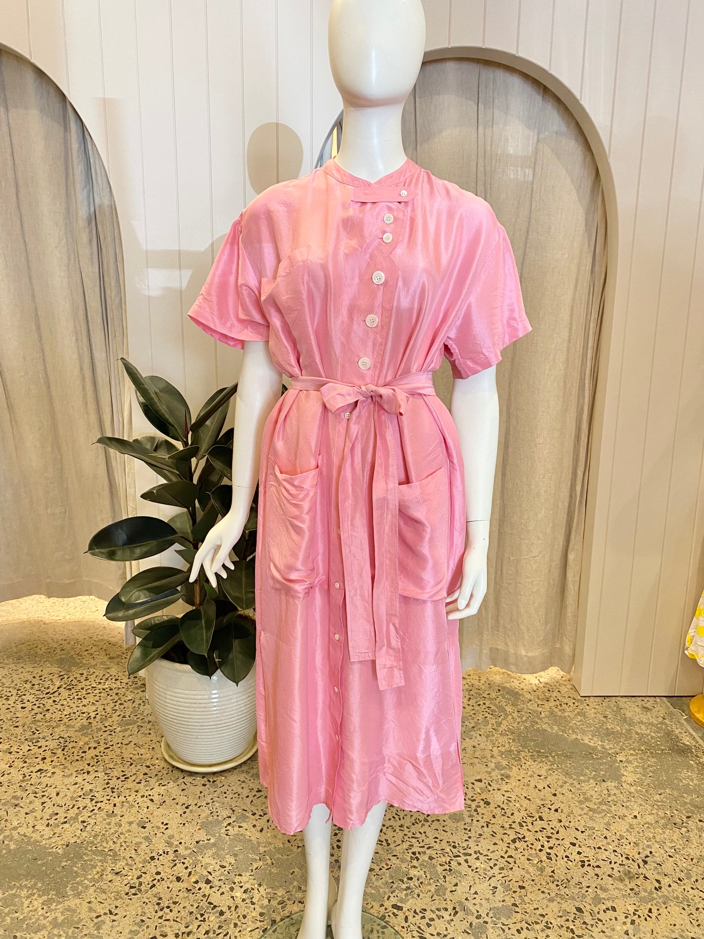 Oroton Candy Pink Silk Midi Dress - Size 8