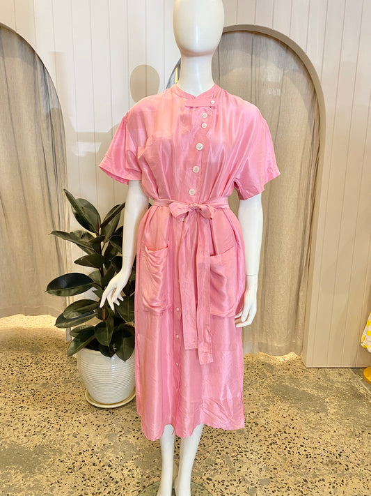 Oroton Candy Pink Silk Midi Dress - Size 8