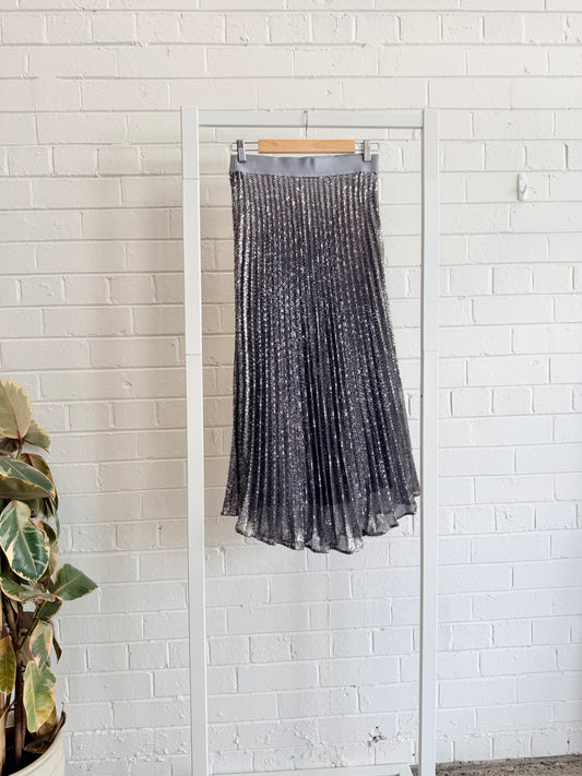 Flannel Silver Sequin Midi Skirt - Size 1 (8)