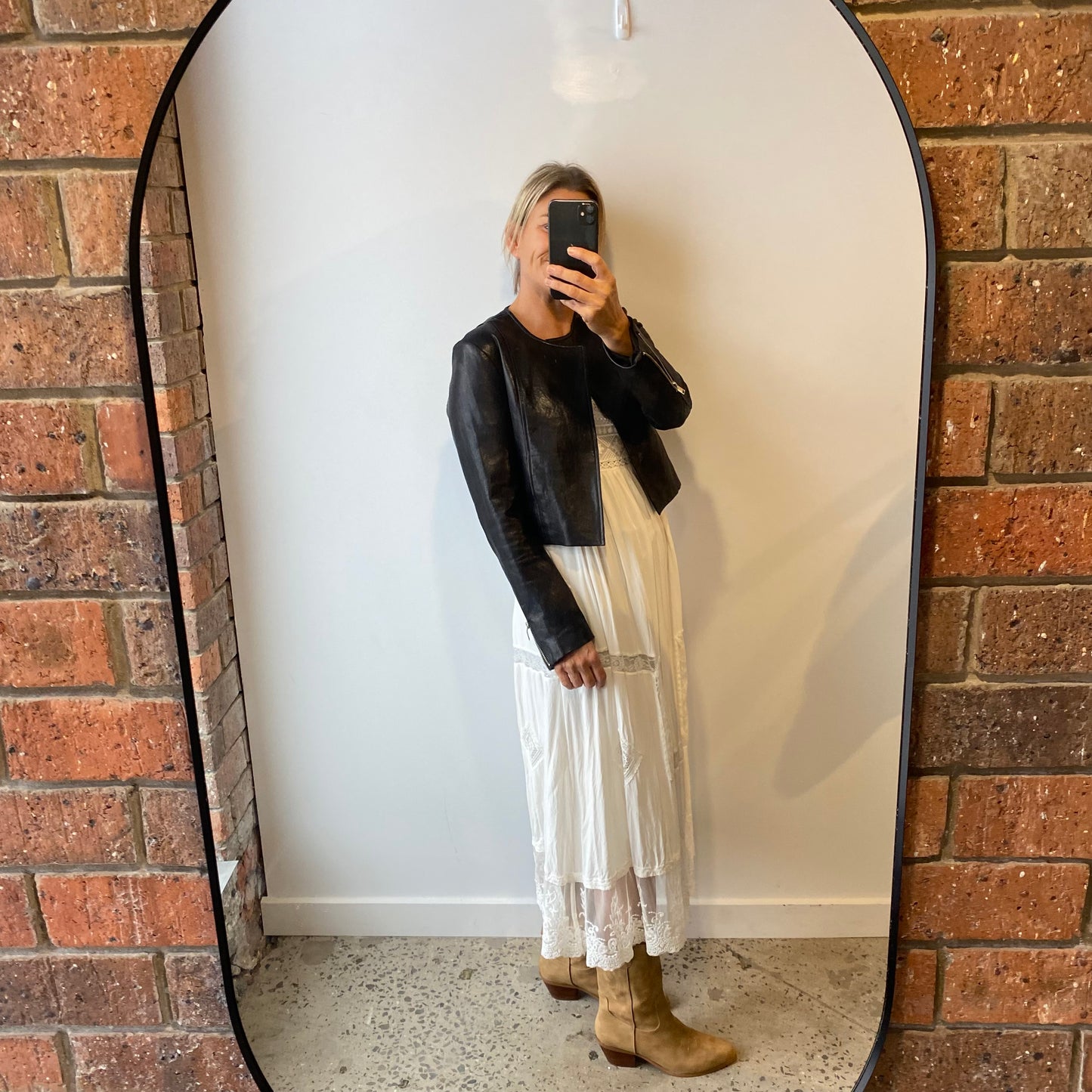 Ena Pelly Cropped Leather Jacket - Size S