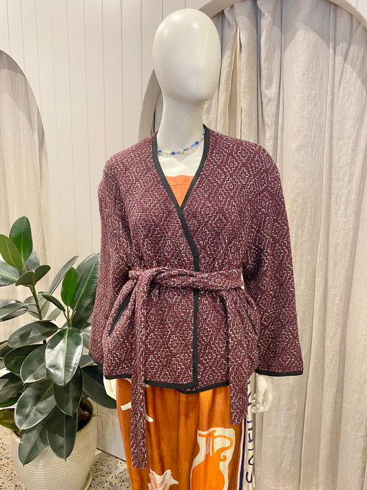 Lee Matthews Burgundy Kimono Jacket - Size 10