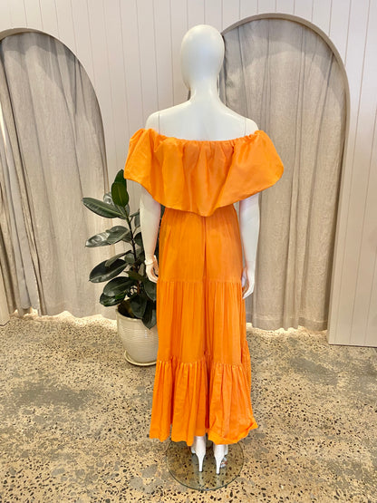 Country Road Orange Linen Silk Midi Dress - Size 10